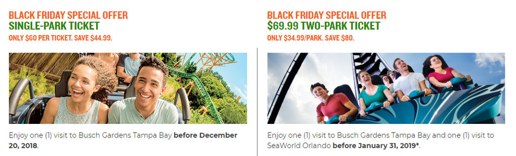 BUSCH GARDENS TAMPA SEAWORLD TWO-PARK TICKET DISCOUNT PROMO