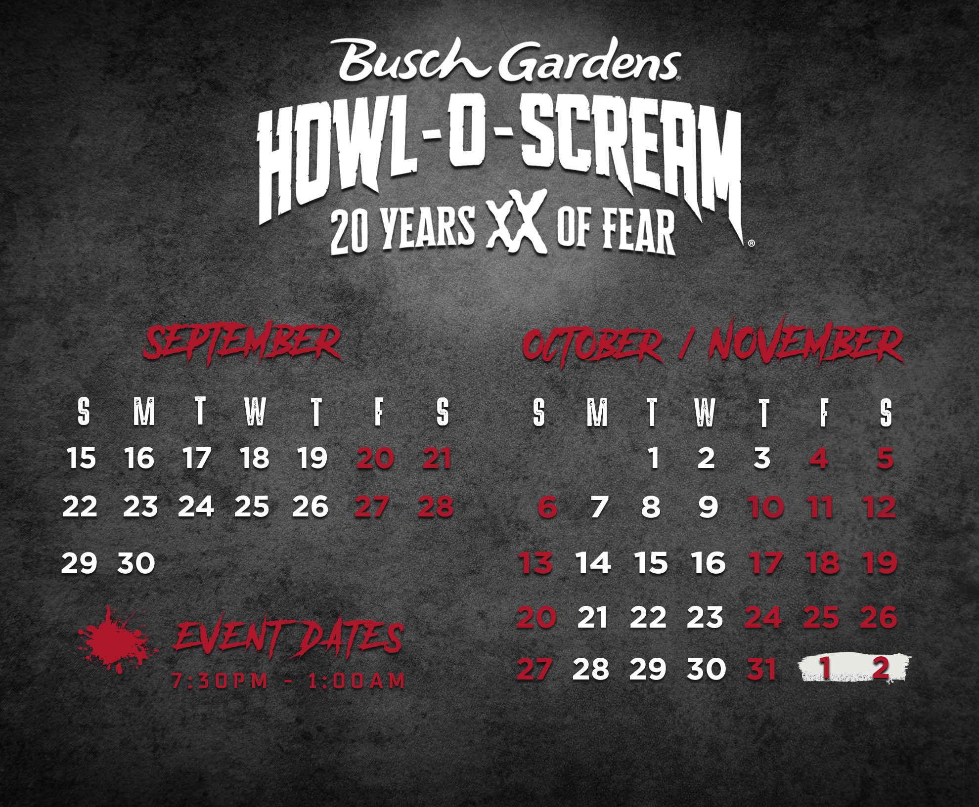 HowlOScream 2019 Calendar Touring Central Florida