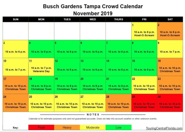 Busch Gardens Tampa Crowd Calendar November 2019 Touring Central 