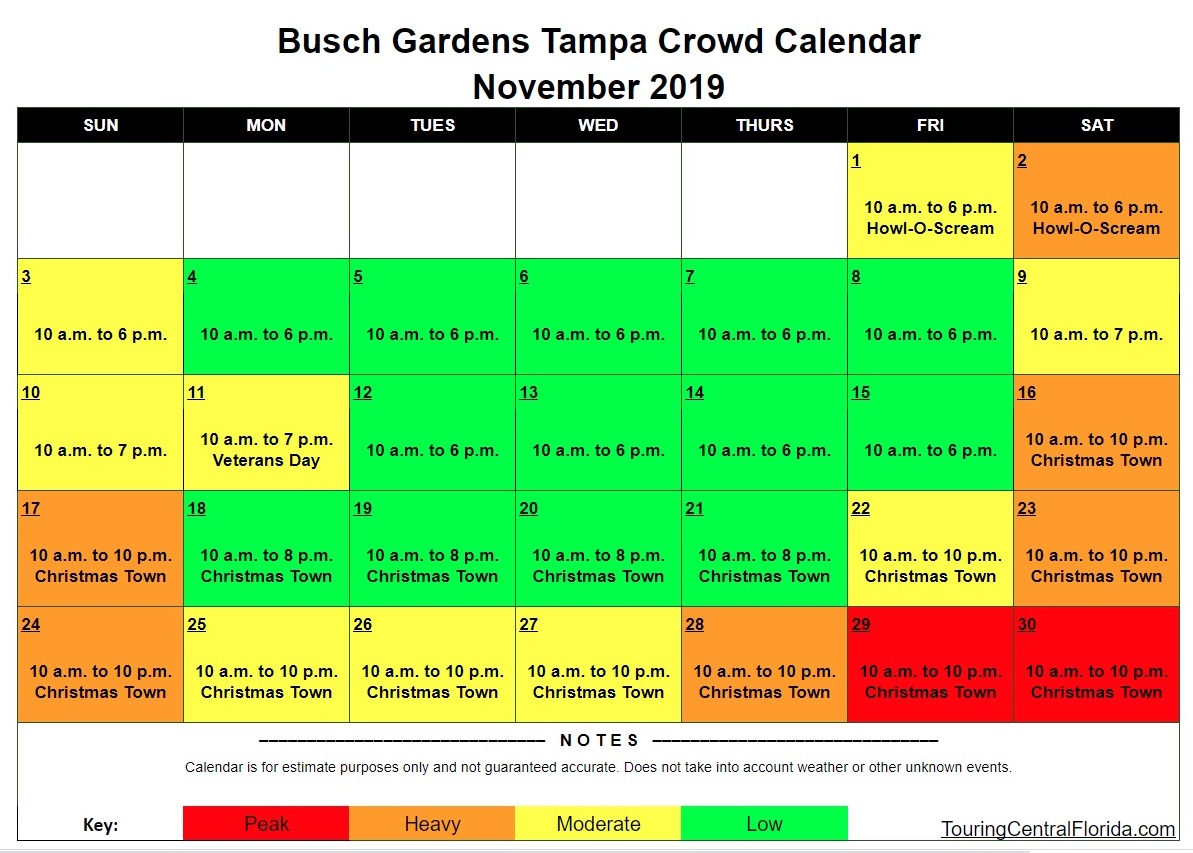 Busch Gardens Tampa Crowd Calendar November 2019 Touring