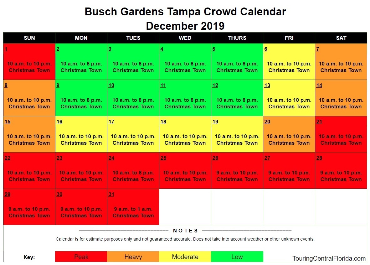 Busch Gardens Tampa - Crowd Calendar - December 2019 - Touring Central  Florida