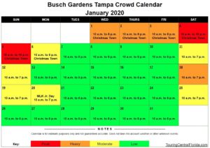 Busch Gardens Tampa - Crowd Calendar - January 2020 - Touring Central