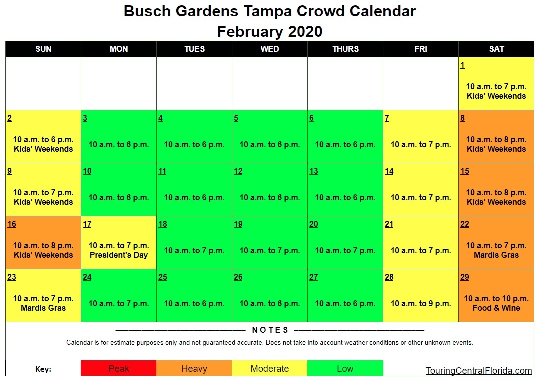 Busch Gardens Tampa Crowd Calendar February 2020 Touring Central
