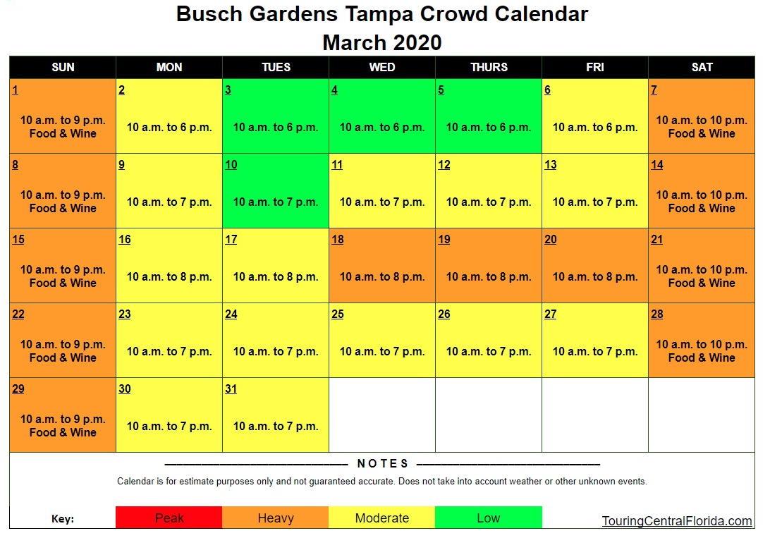 Busch Gardens Tampa Crowd Calendar March 2020 Touring Central Florida