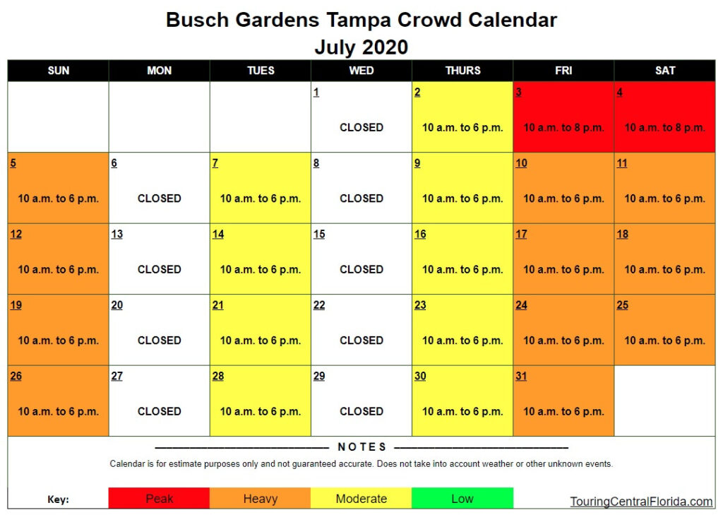 Busch Gardens Tampa Crowd Calendar July 2020 Touring Central Florida