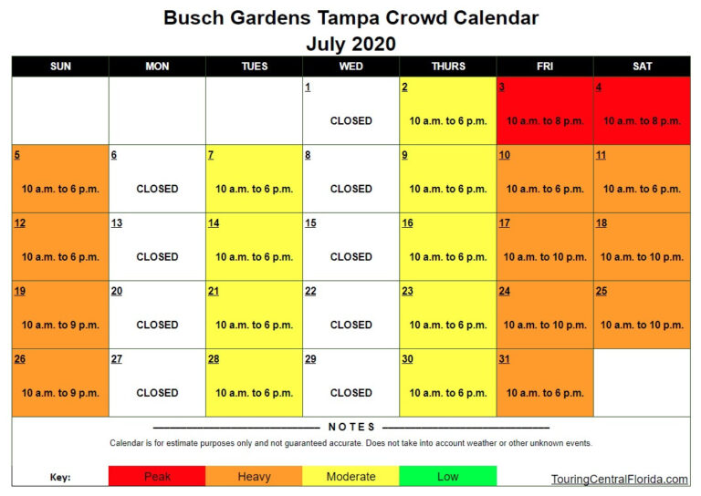 Busch Gardens Tampa Crowd Calendar July 2020 Update Touring Busch Gardens Tampa Crowd Calendar July 2020 Update Touring