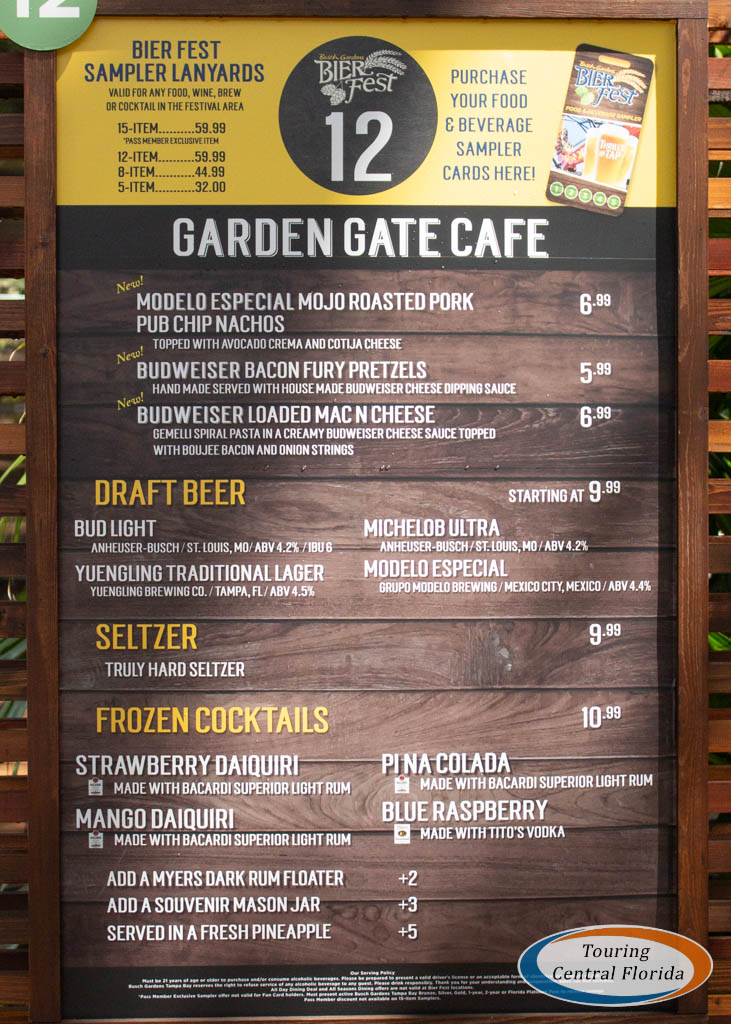 Busch Gardens Tampa Bier Fest 2020 12 Busch Bier Garten Menu