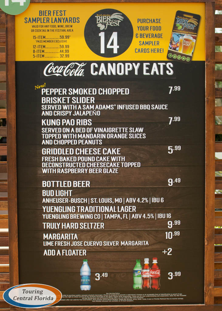 Busch Gardens Tampa Bier Fest 2020 14 Coke Canopy Eats Right Menu