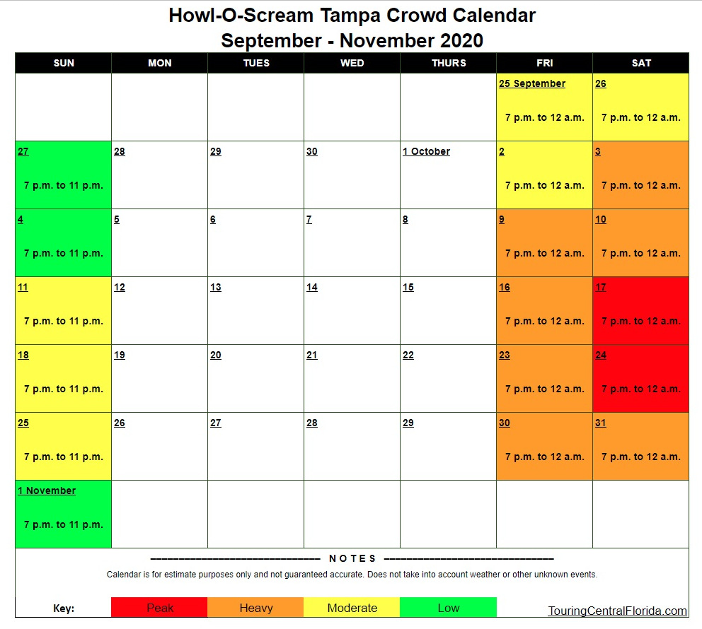 HowlOScream 2020 Crowd Calendar Touring Central Florida