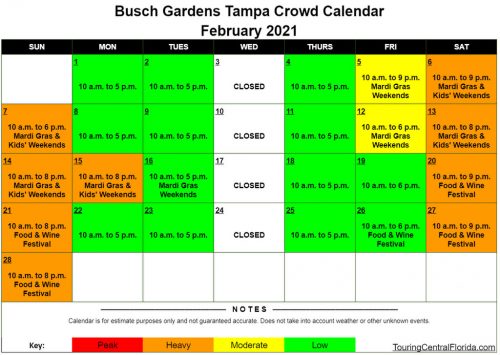 Busch Gardens Tampa Crowd Calendar Feb 2021 003 Touring Central