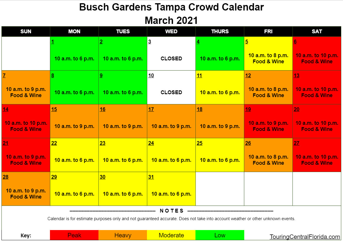 Busch Gardens Tampa Crowd Calendar March 2021 002 Touring