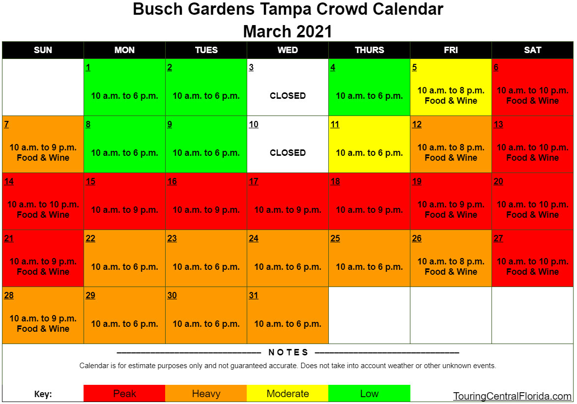 Busch Gardens Tampa Crowd Calendar March 2021 004 Touring
