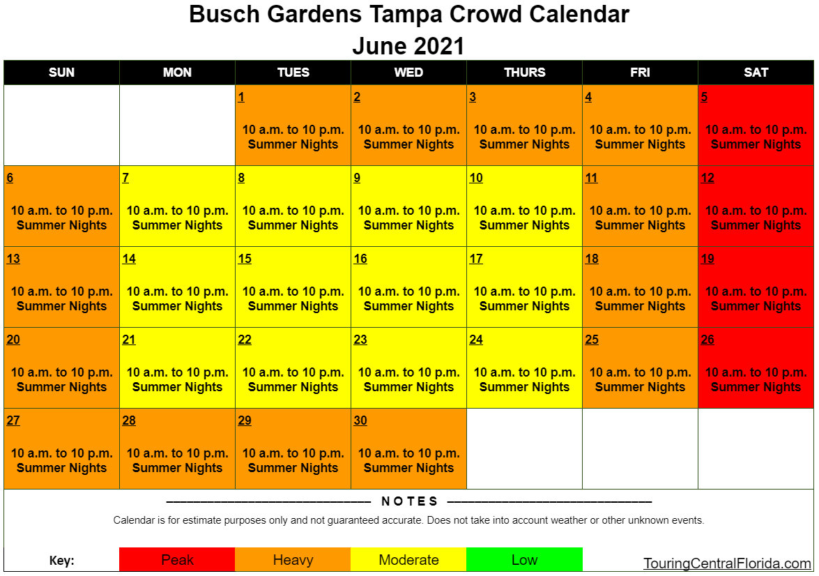 Busch Gardens Tampa Crowd Calendar 2022 January Calendar 2022 Busch Gardens Tampa Crowd Calendar 2022 January Calendar 2022