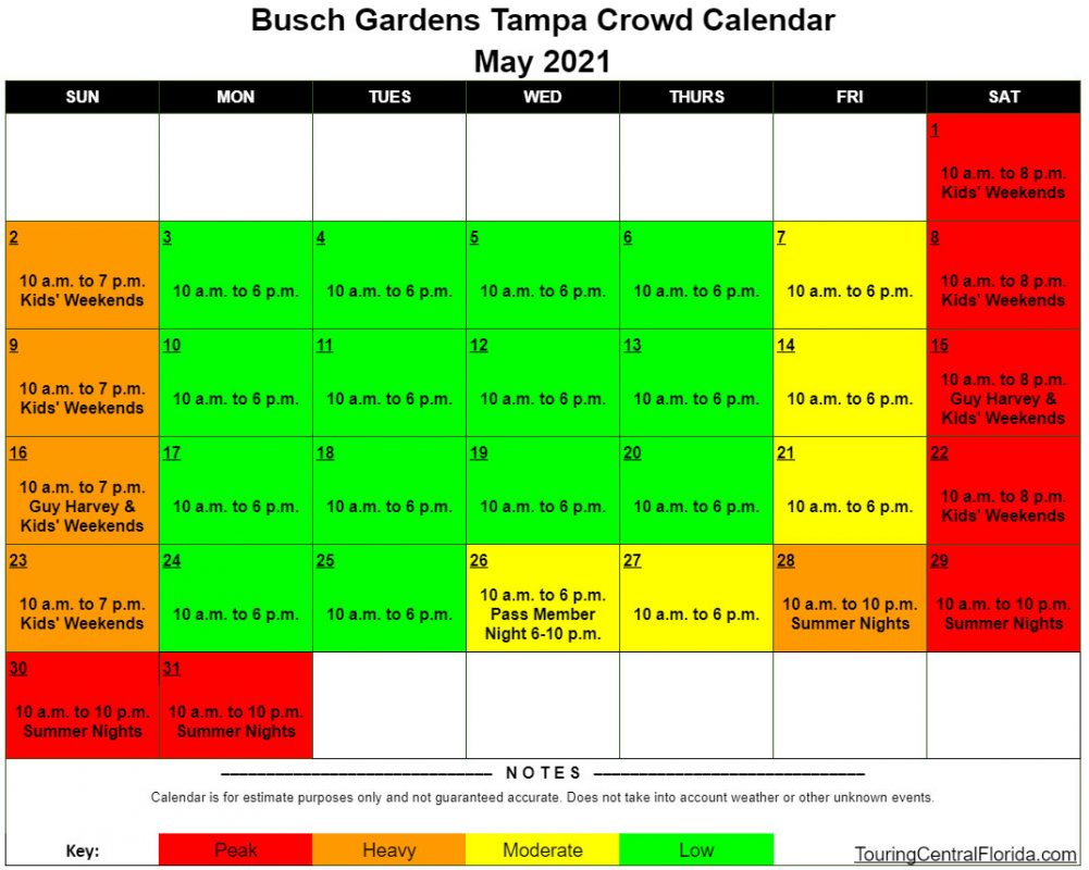 Busch Gardens Tampa Crowd Calendar May 2021 002 Touring Central