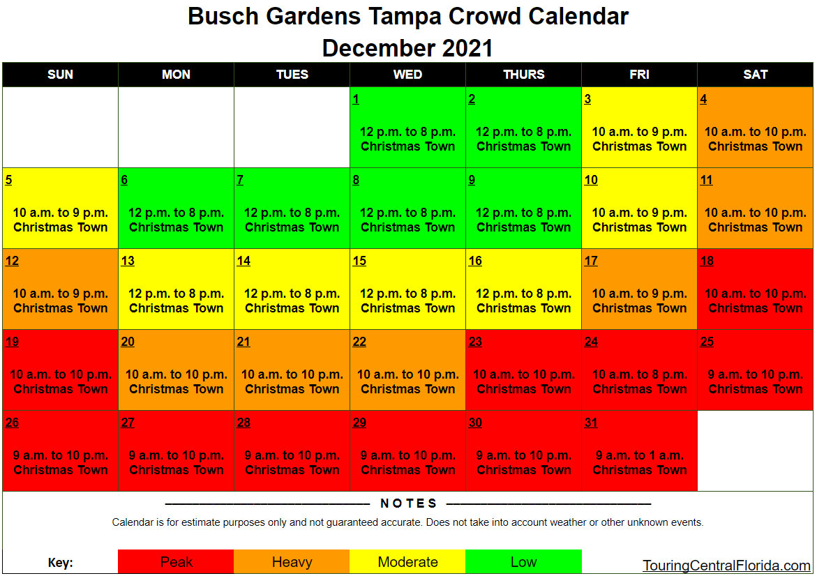 Busch Gardens Tampa Crowd Calendar December 2021 002 Touring