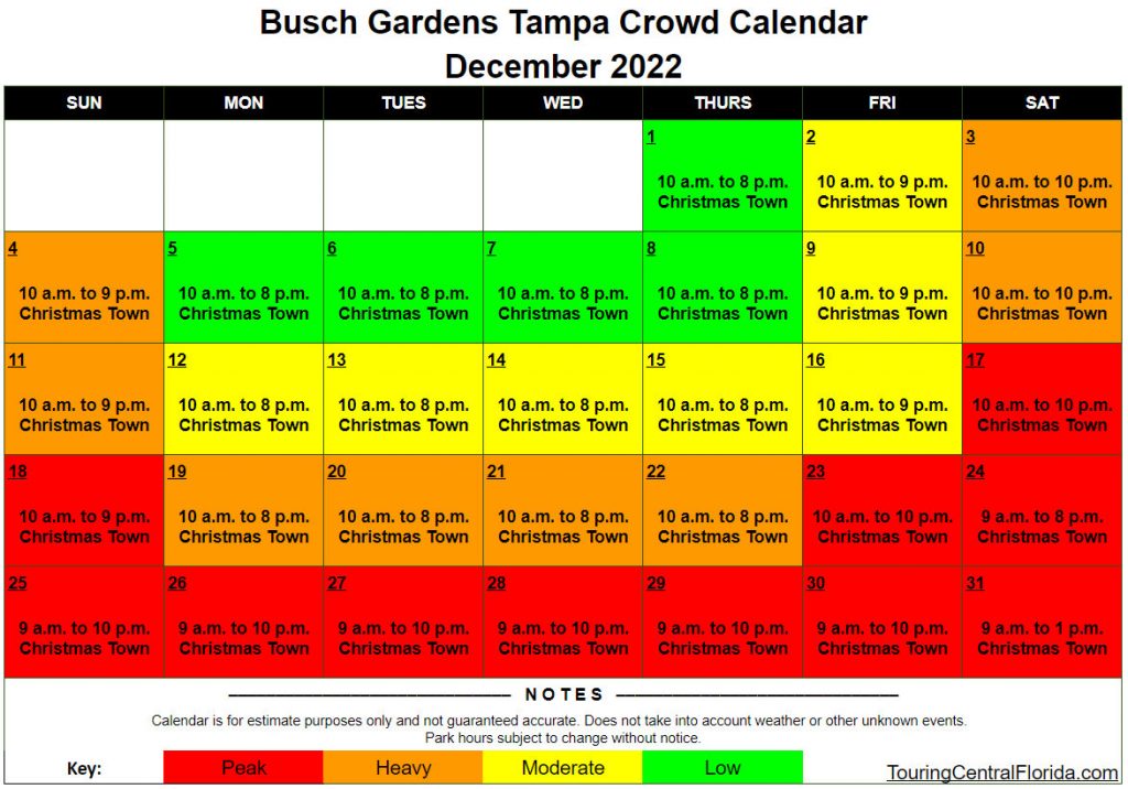 Busch Gardens Tampa Crowd Calendar December 2022 001 Touring 