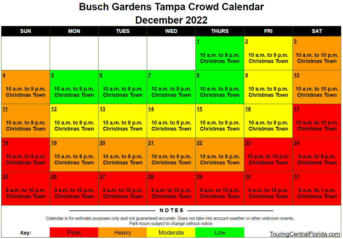 Busch Gardens Tampa Crowd Calendar December 2022 001 Touring Busch Gardens Tampa Crowd Calendar December 2022 001 Touring