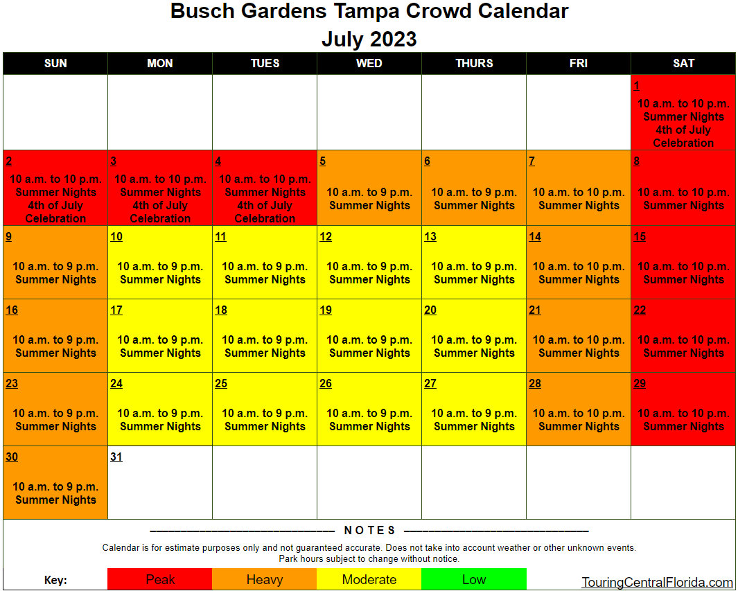 Busch Gardens Tampa Crowd Calendar July 2023 001 Touring