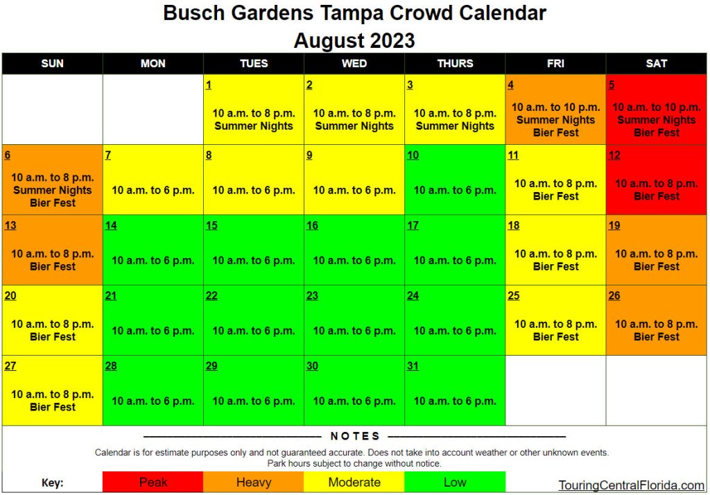 Busch Gardens Tampa Crowd Calendar Touring Central Florida