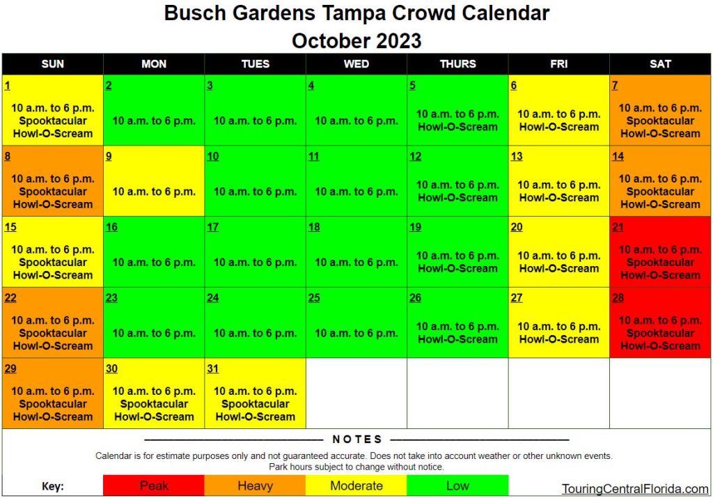 Busch Gardens Tampa Crowd Calendar October 2023 001 Touring