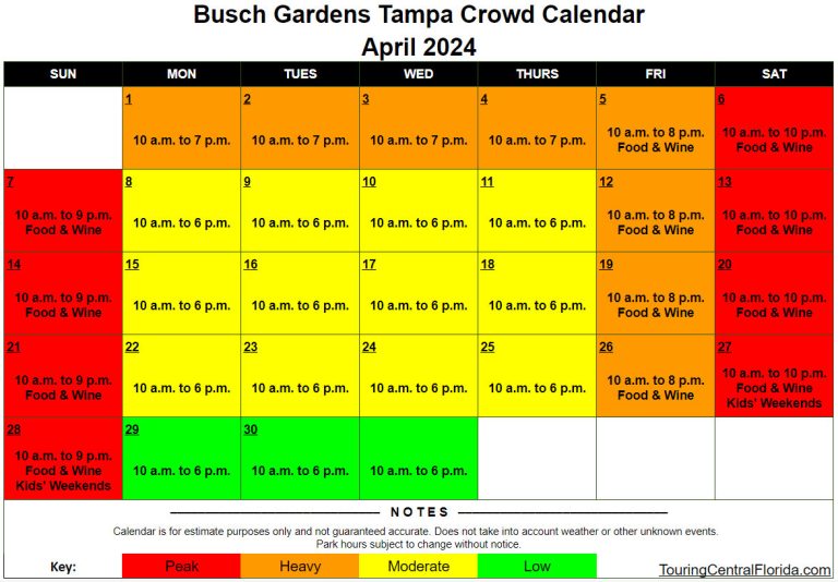 Busch Gardens Tampa Crowd Calendar Touring Central Florida