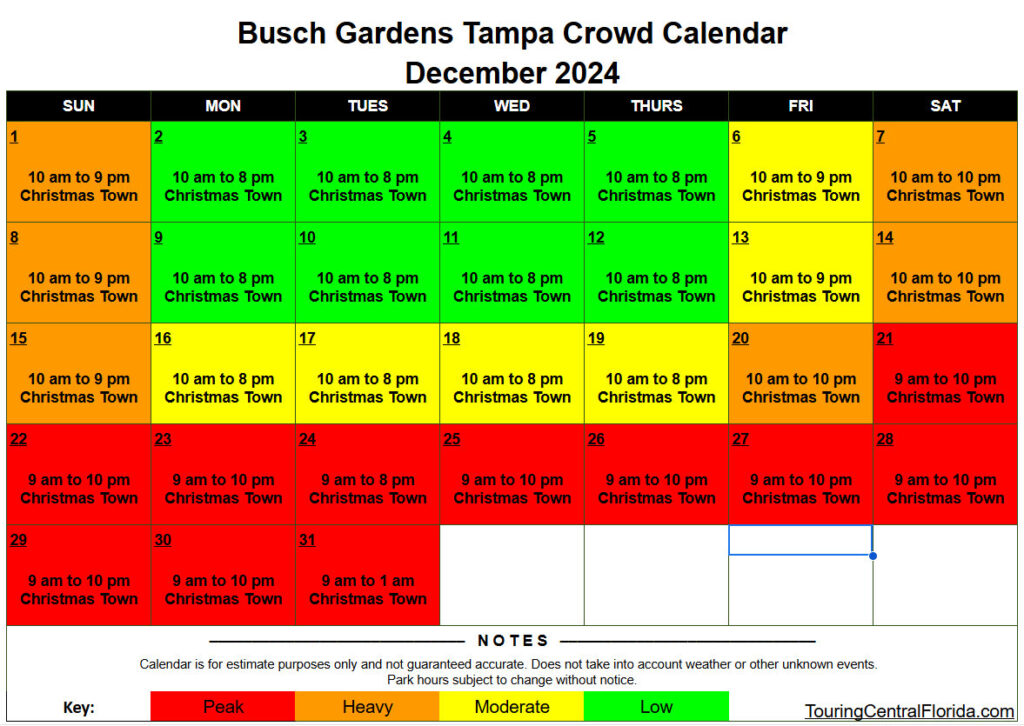 Busch Gardens Tampa Crowd Calendar December Touring Central Florida