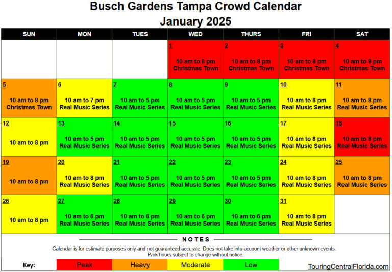 Busch Gardens Tampa Crowd Calendar January 2025 001 Touring